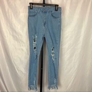 Shein Distressed Frayed Hem Jeans, size Small